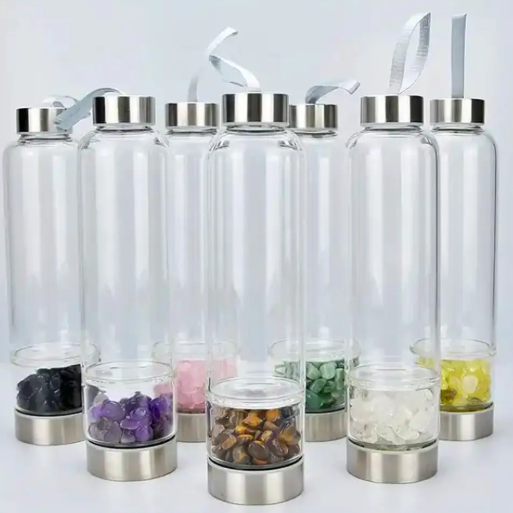 CLEARANCE NWT Stainless Steel Glass Water Bottle with Rose Quartz Chips